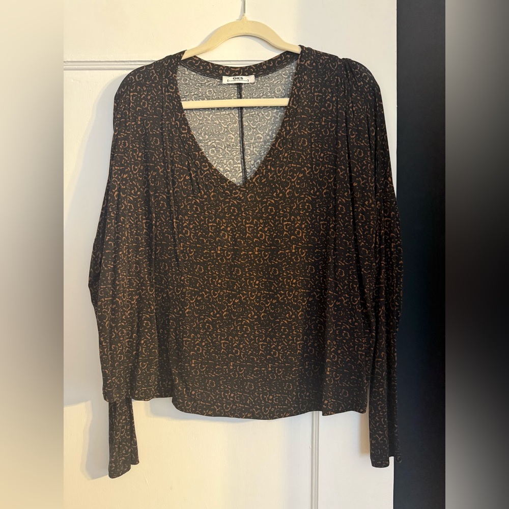 Black Relaxed Ribbed Long Sleeve Blouse